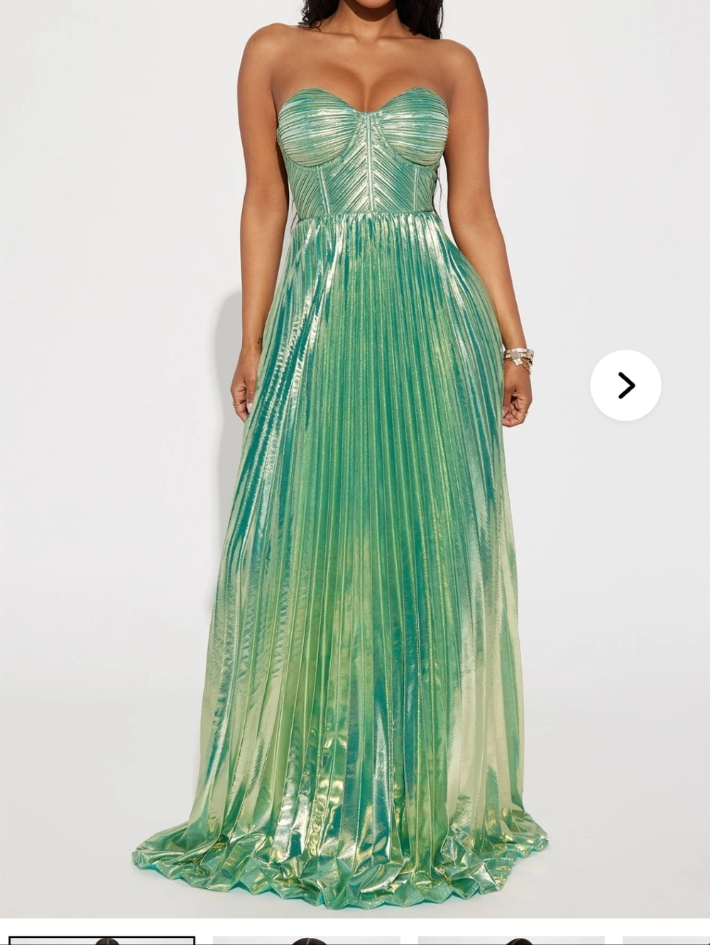 Strapless Pleated Metallic Gown Sz M
